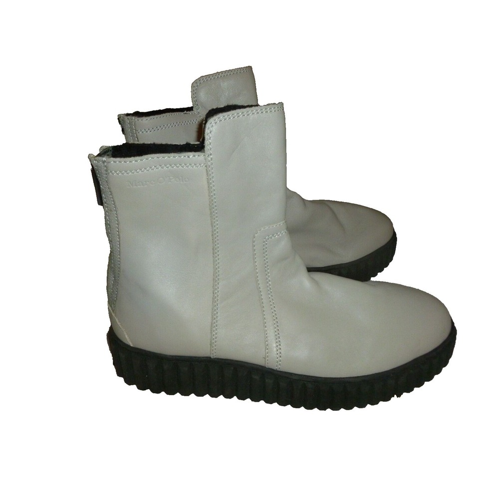 Marc O'Polo Womens Off White‎ Leather Rear Zip Platform Lug Sole Ankle Boots